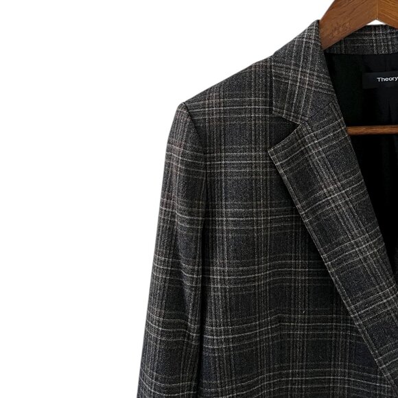 Theory Piazza Wool Blend Double Breasted Plaid Blazer/Jacket Size 6 - Picture 7 of 16